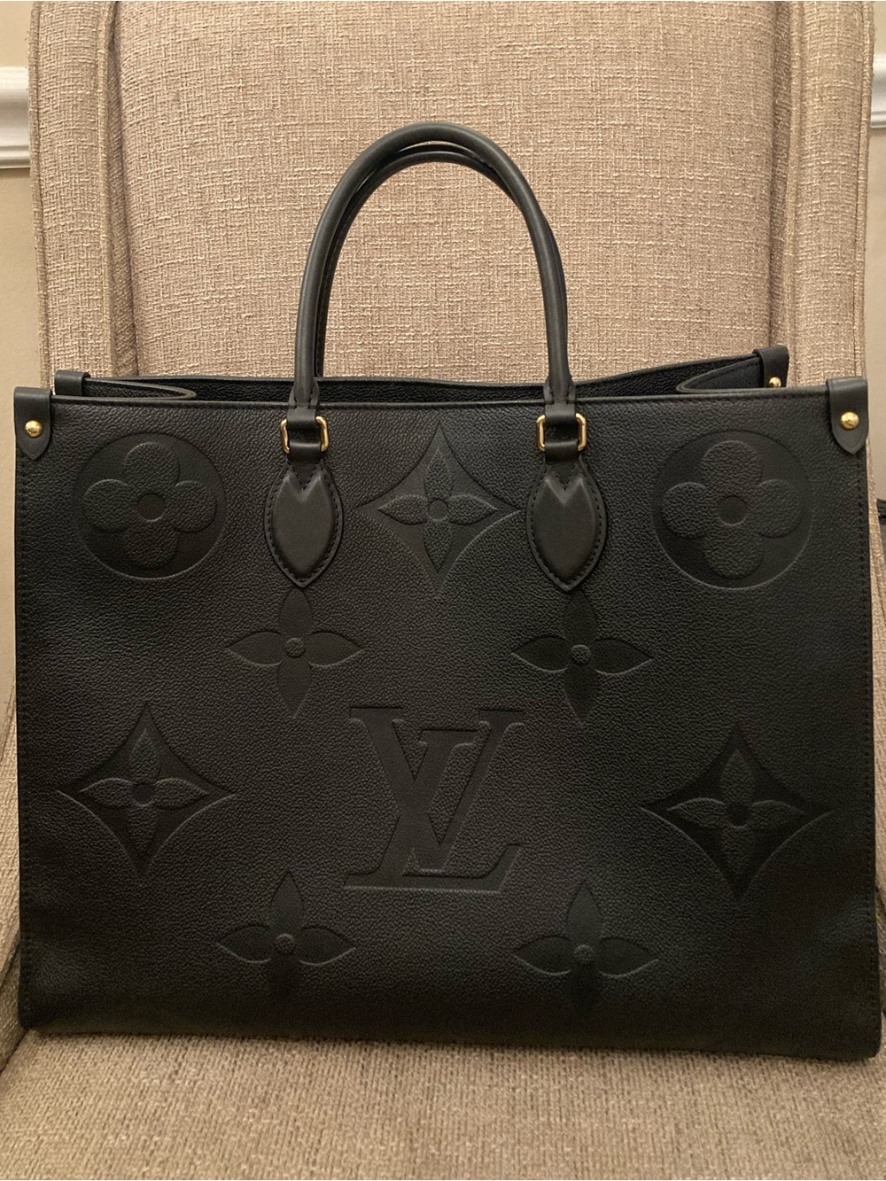 Louis Vuitton Black Embossed Monogram Onthego Tote